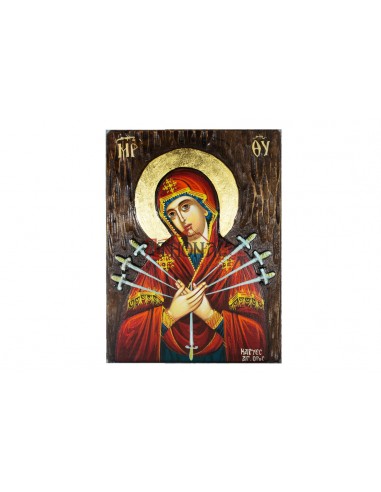 Пресвятая Богородица Семистрельная писаная икона ручной работы со Святой Горы Афон