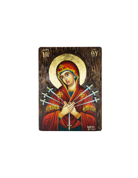 Пресвятая Богородица Семистрельная писаная икона ручной работы со Святой Горы Афон