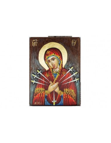 Пресвятая Богородица Семистрельная писаная икона ручной работы со Святой Горы Афон