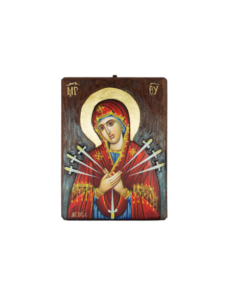 Пресвятая Богородица Семистрельная писаная икона ручной работы со Святой Горы Афон