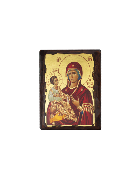 Пресвятая Богородица Троеручица икона ручной работы шелкография со Святой Горы Афон