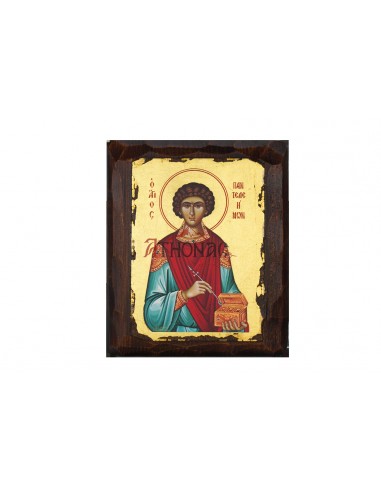 Святой Целитель Пантелеймон икона ручной работы шелкография со Святой Горы Афон