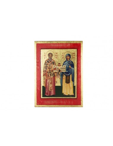 Святые Киприан и Иустина икона ручной работы шелкография со Святой Горы Афон