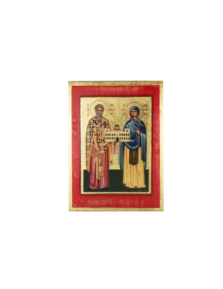 Святые Киприан и Иустина икона ручной работы шелкография со Святой Горы Афон