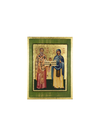 Святые Киприан и Иустина икона ручной работы шелкография со Святой Горы Афон