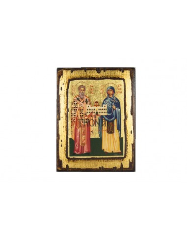 Святые Киприан и Иустина икона ручной работы шелкография со Святой Горы Афон