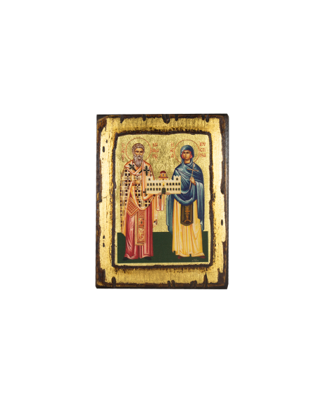 Святые Киприан и Иустина икона ручной работы шелкография со Святой Горы Афон