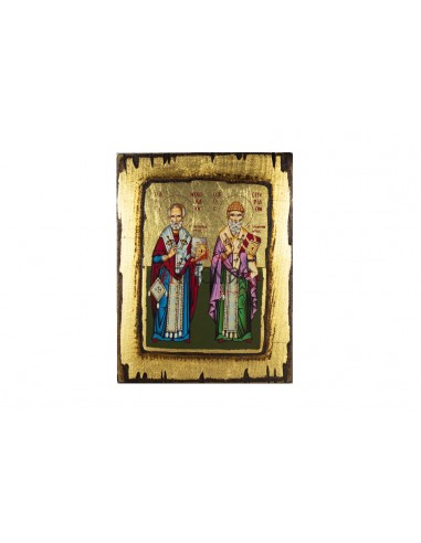 Святые Николай Чудотворец и Спиридон Тримифунтский икона ручной работы шелкография со Святой Горы Афон