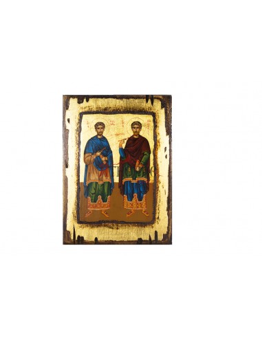Святой Косма и Дамиан икона ручной работы шелкография со Святой Горы Афон
