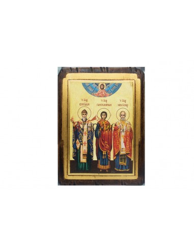 Святой Николай Чудотворец,Святой Пантелеймон Целитель и Святой Спиридон Тримифунтский икона со Святой Горы Афон