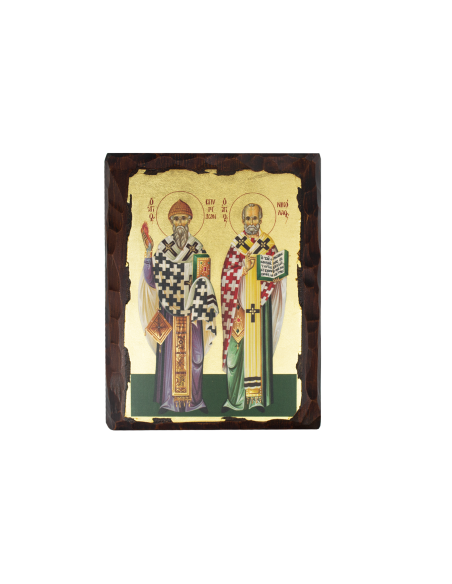 Святые Николай Чудотворец и Спиридон Тримифунтский икона ручной работы шелкографии со Святой Горы Афон