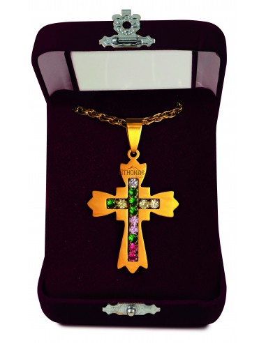 Крест нательный позолоченный стальной с цепочкой со Святой Горы Афон