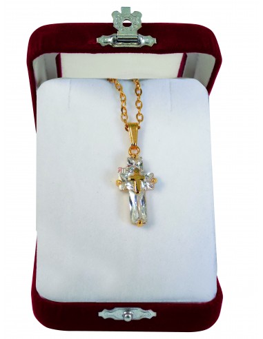 Крест нательный стальной (позолоченный) с цепочкой со Святой Горы Афон