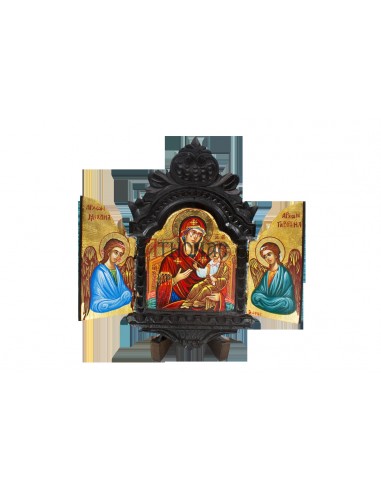 Пресвятая Богородица Всецарица и Архангелы (тройной иконостас) писаная икона ручной работы со Святой Горы Афон