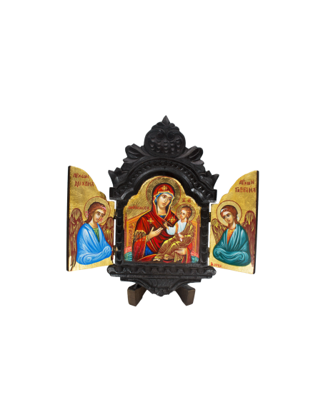 Пресвятая Богородица Всецарица и Архангелы (тройной иконостас) писаная икона ручной работы со Святой Горы Афон