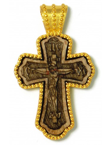 Крест нательный деревянный из Серебра 925 ° и Позолотой 24k со Святой Горы Афон