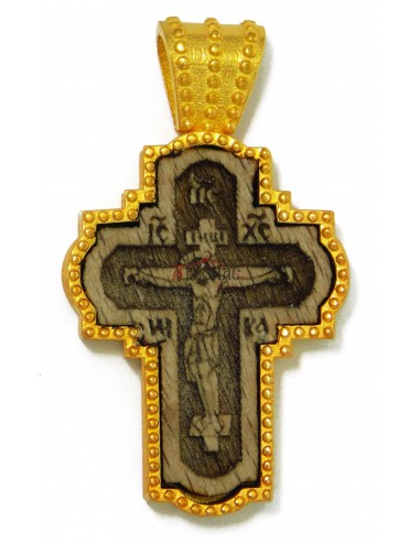 Крест нательный деревянный из Серебра 925 ° и Позолотой 24k со Святой Горы Афон
