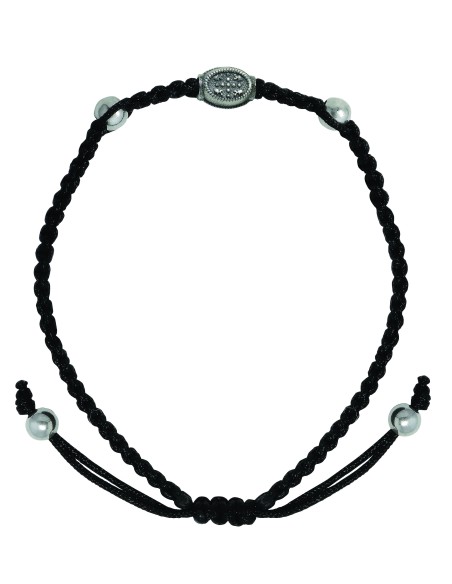 Браслет макраме ручной работы с Крестом и бусинками из Серебра 925 ° со Святой Горы Афон