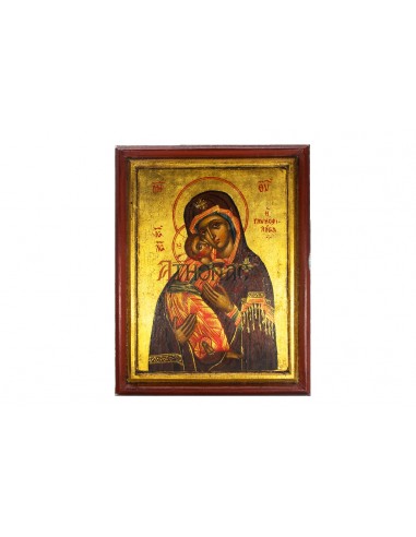 Пресвятая Богородица Сладкое Лобзание писаная икона ручной работы антиквариат со Святой Горы Афон